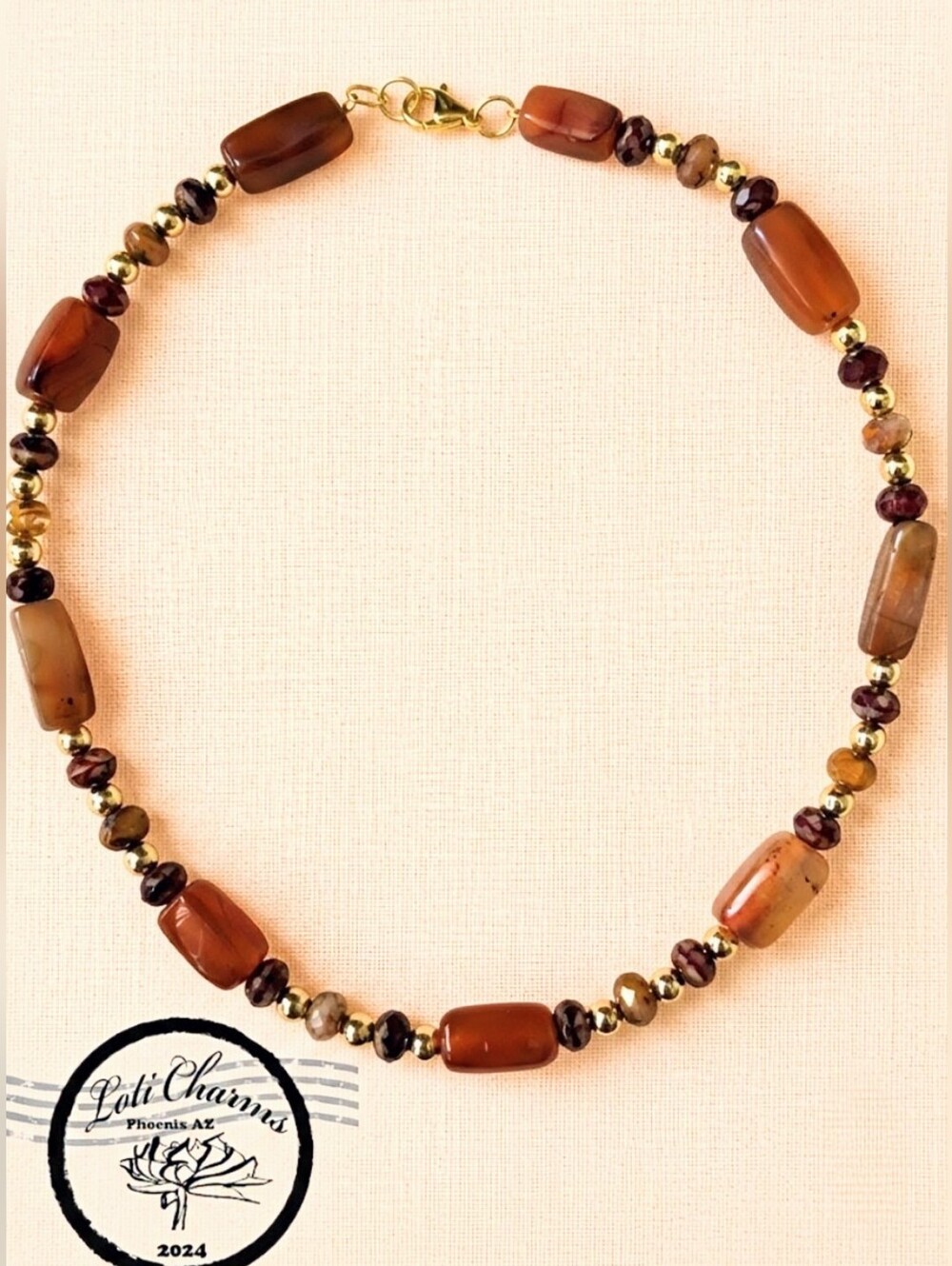 Large Natural Carnelian and Gold Plated Hematite in Earth Necklace